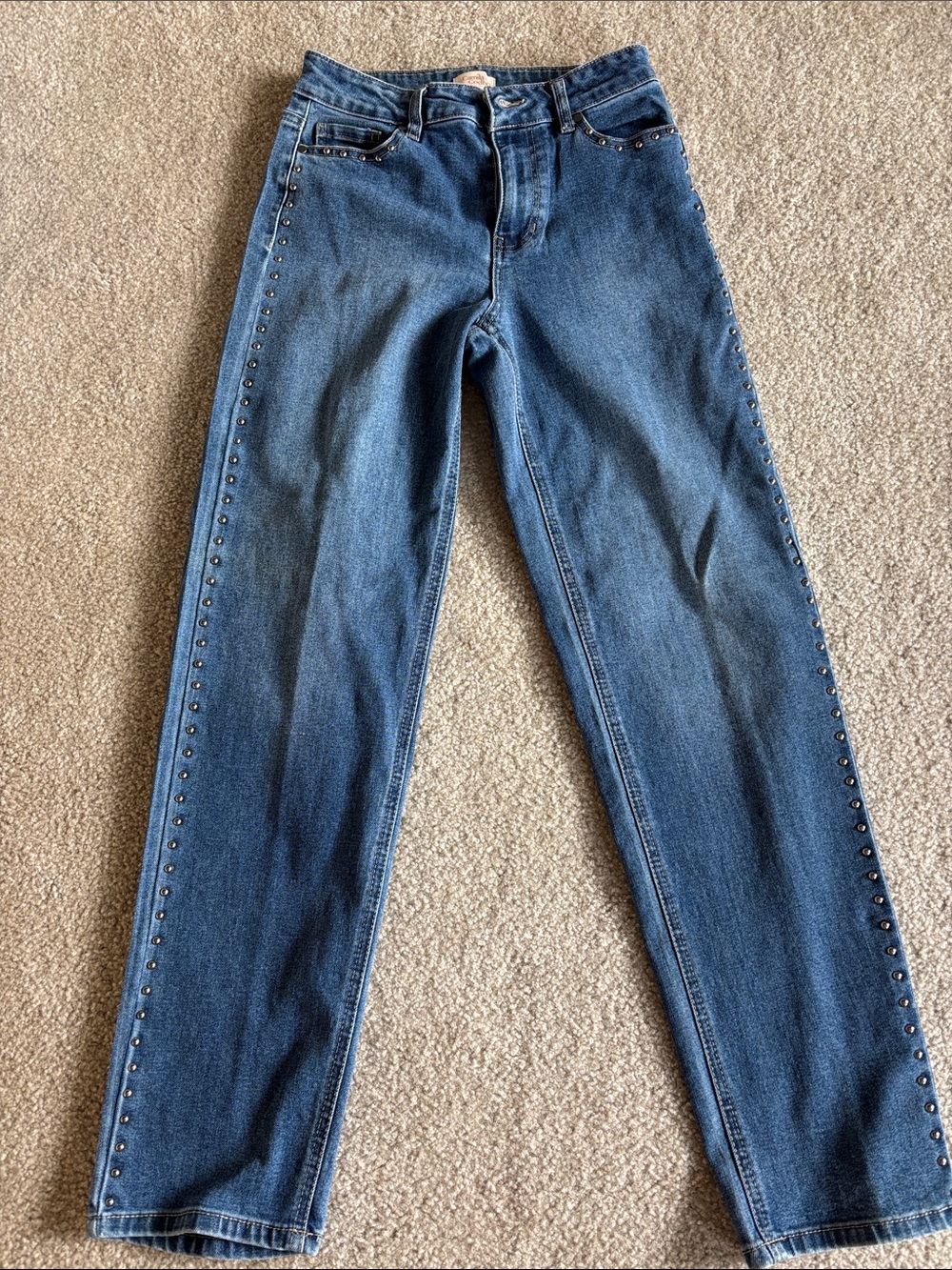 Camila Coelho Dark Blue Straight-Leg Jeans with Stud Trim